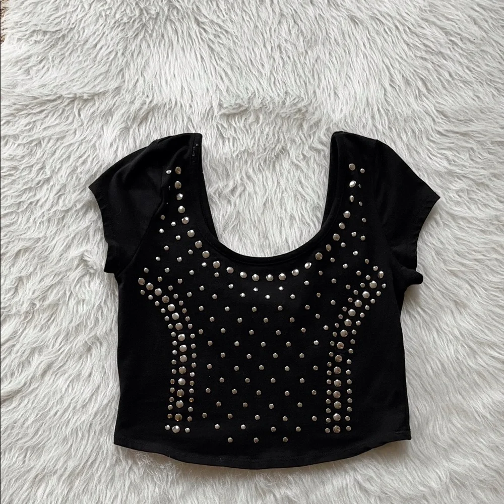 Bozzolo Black Studden Crop Top Size Medium - Picture 4 of 11